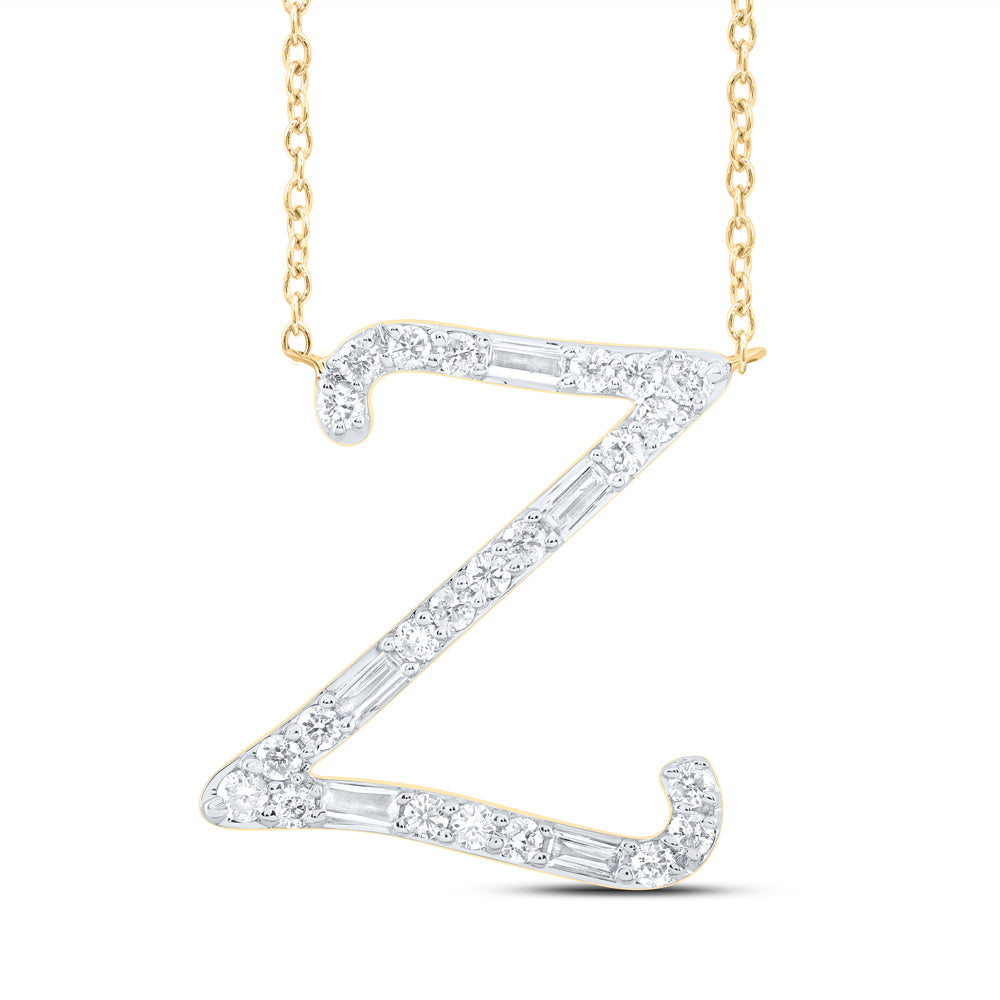 10kt Yellow Or White Gold Natural Diamond Initial Fashion Baguette Necklace, Length: 18 Inch