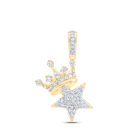 10kt Yellow Gold 1/3 Cttw Natural Diamond Fashion Crown Star Ladies Pendant