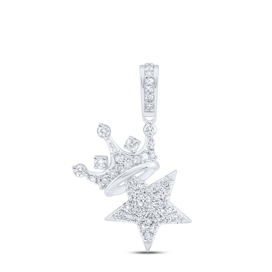 10kt White Gold 1/3 Cttw Natural Diamond Fashion Crown Star Ladies Pendant