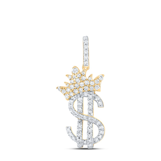 10kt Yellow Gold 3/8 Cttw Natural Diamond Fashion Crown Dollar Sign Ladies Pendant