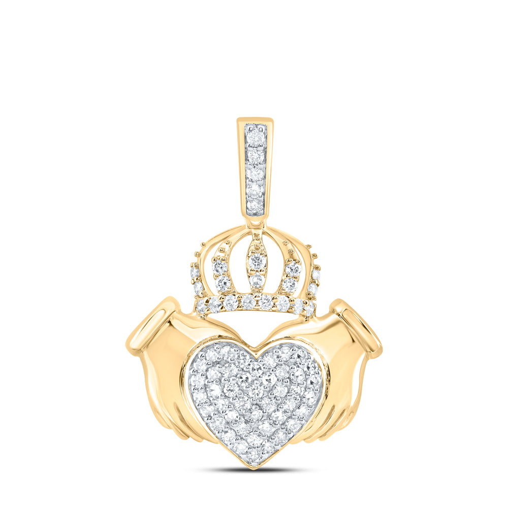 10kt Yellow Gold 3/8 Cttw Natural Diamond Fashion Crown Heart Ladies Pendant