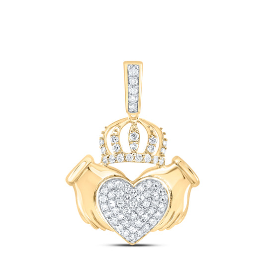 10kt Yellow Gold 3/8 Cttw Natural Diamond Fashion Crown Heart Ladies Pendant