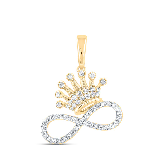 10kt Yellow Gold 1/4 Cttw Natural Diamond Crown Infinity Ladies Fashion Pendant