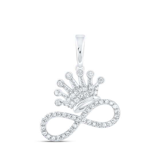 10kt White Gold 1/4 Cttw Natural Diamond Crown Infinity Ladies Fashion Pendant