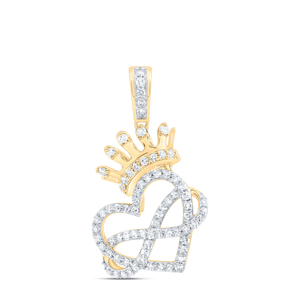 10kt Yellow Gold 3/8 Cttw Natural Diamond Fashion Crown Infinity Heart Ladies Pendant