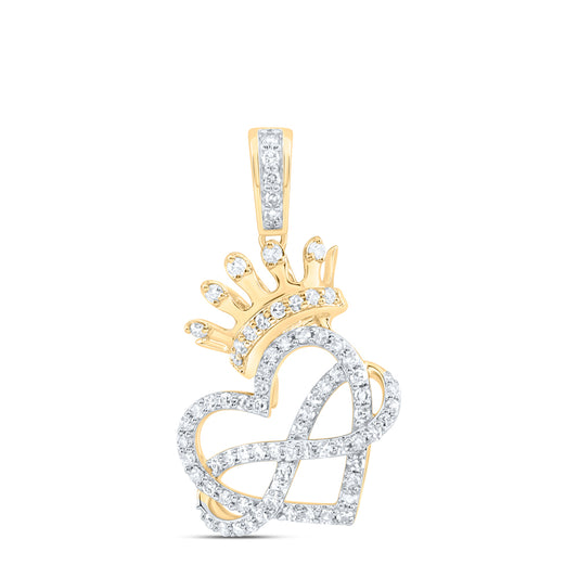 10kt Yellow Gold 3/8 Cttw Natural Diamond Fashion Crown Infinity Heart Ladies Pendant