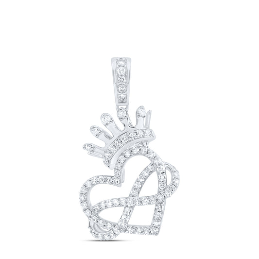 10kt White Gold 3/8 Cttw Natural Diamond Fashion Crown Infinity Heart Ladies Pendant