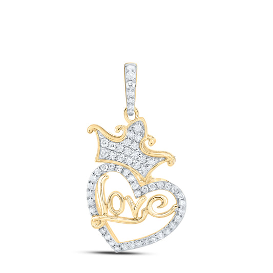10kt Yellow Gold 1/2 Cttw Natural Diamond Fashion Crown " Love" Heart Ladies Pendant