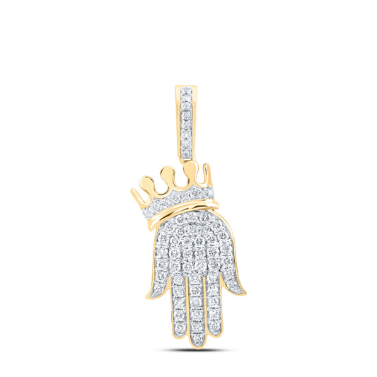 10kt Yellow Gold 1/2 Cttw Natural Diamond Fashion Crown Hamza Ladies Pendant