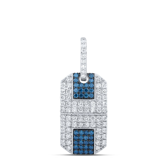 10kt White Gold 1 5/8 Cttw Natural Diamond Dog Tag Men's Charm