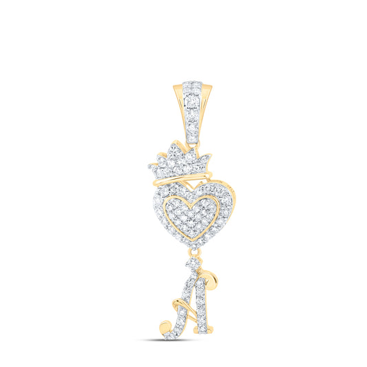10kt Yellow Gold 1/2 Cttw Natural Diamond Fashion Crown Heart Initial " A" Ladies Pendant