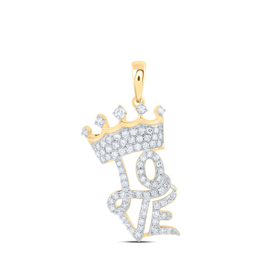10kt Yellow Or White Gold Natural Diamond Fashion Crown "love" Ladies Pendant
