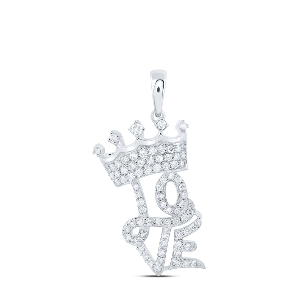 10kt Yellow Or White Gold Natural Diamond Fashion Crown "love" Ladies Pendant