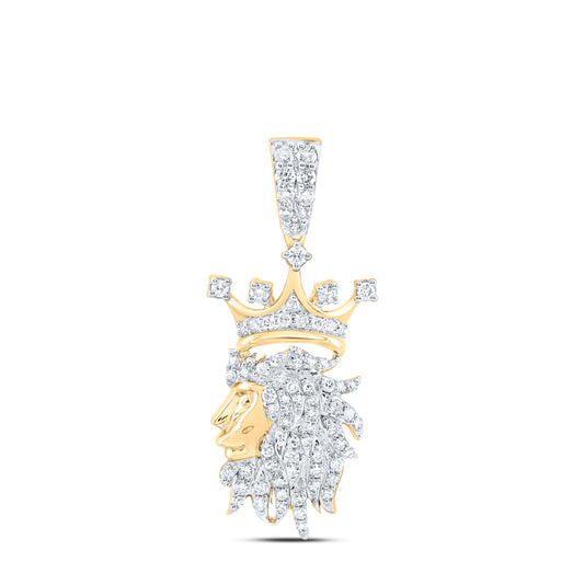 10kt Yellow Gold 1/2 Cttw Natural Diamond Fashion Crown Lion Face Ladies Pendant