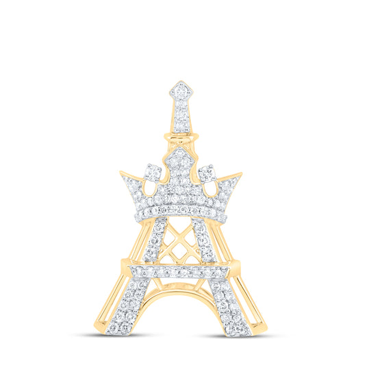 10kt Yellow Gold 3/4 Cttw Natural Diamond Fashion Crown Eiffel Tower Ladies Pendant