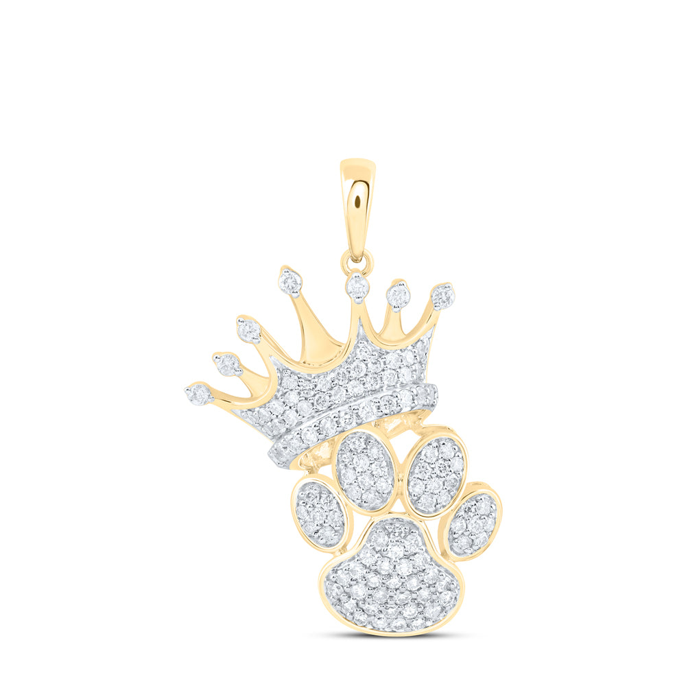 10K Yellow Gold 3/4Ctw Natural Diamond Fashion Crown Paw Ladies Pendant