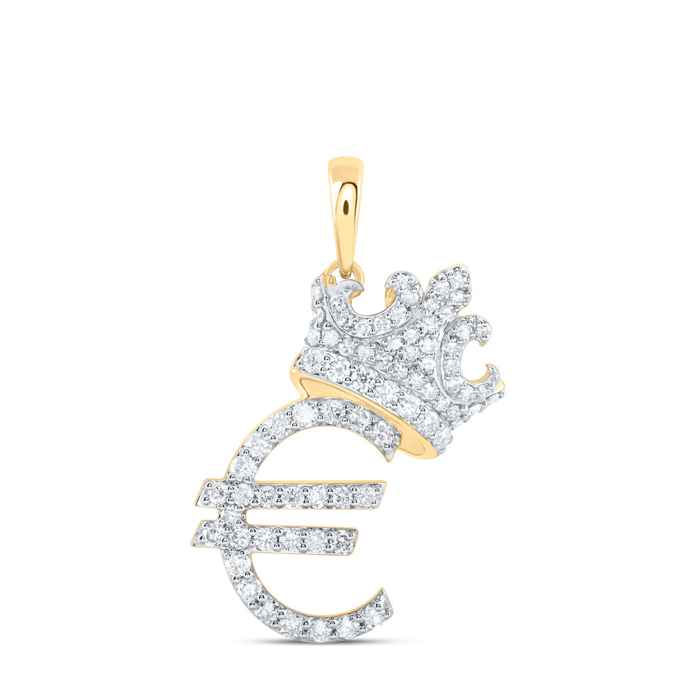 10kt Yellow Gold 3/4 Cttw Natural Diamond Fashion Crown Ladies Pendant