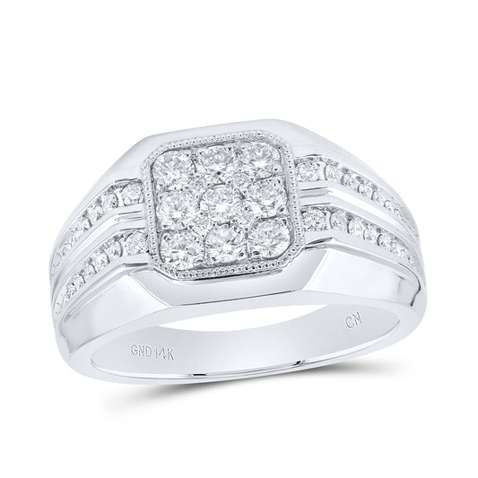14kt White Gold 1 Cttw Natural Diamond Mens Ring, Men Size: 8-12