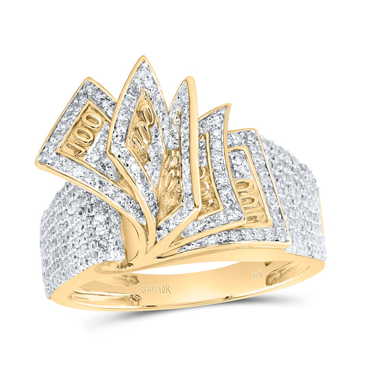 10kt Yellow Gold 1 1/5 Cttw Natural Diamond Note Men's Ring, Men Size: 8-12