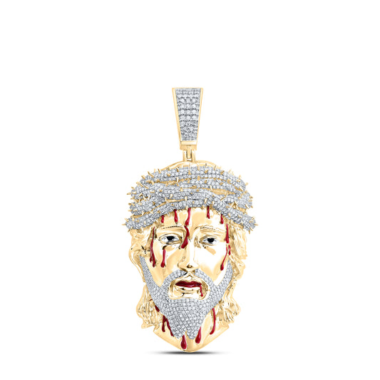 10kt Yellow Gold 2 3/4 Cttw Diamond Jesus Face Men's Charm