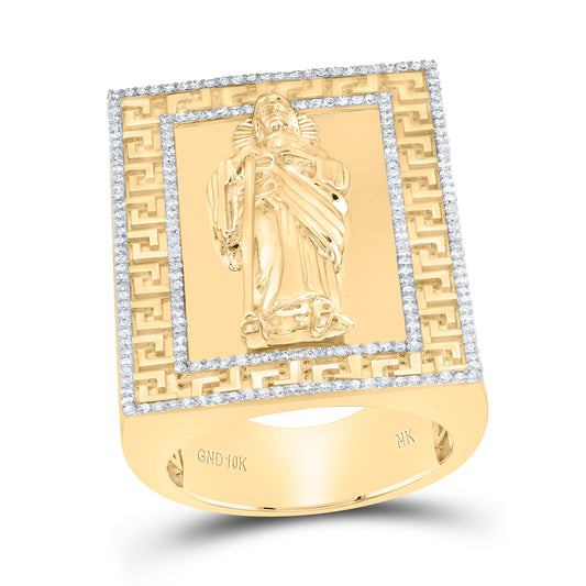 10kt Yellow Gold 3/4 Cttw Diamond St.jude Mens Ring, Men Size: 8-12
