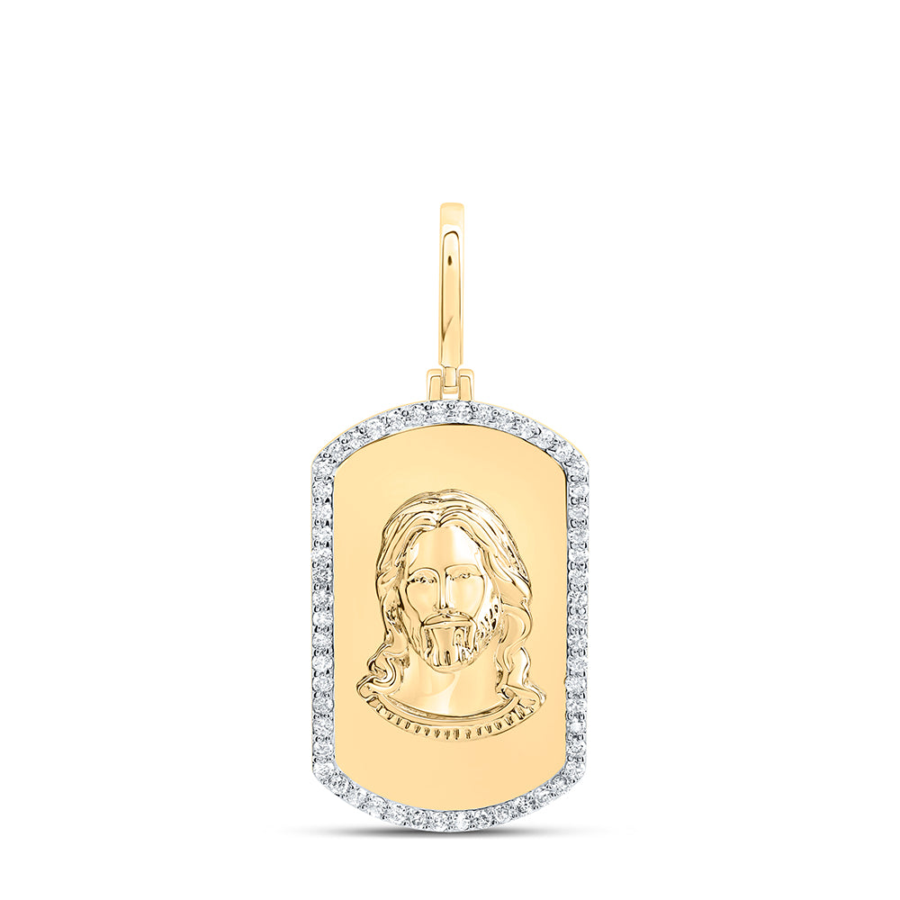 10kt Yellow Gold 5/8 Cttw Diamond Jesus Dog Tag Men's Charm