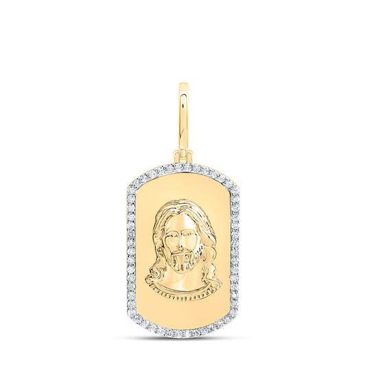 10kt Yellow Gold 5/8 Cttw Diamond Jesus Dog Tag Men's Charm