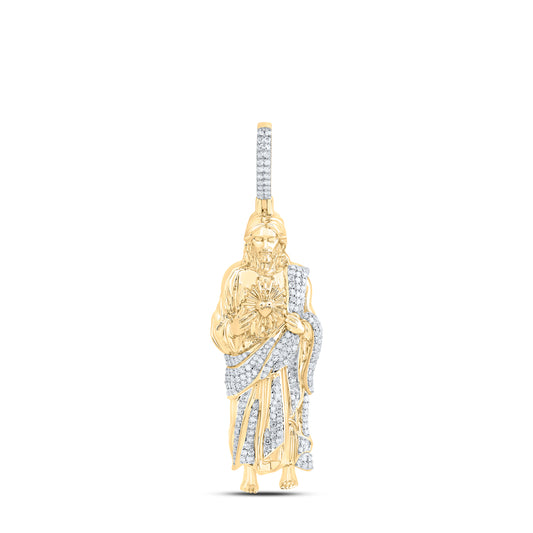 10kt Yellow Gold 1 Cttw Diamond Jesus Mens Charm