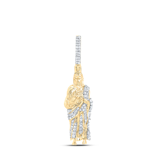 10kt Yellow Gold 1/4 Cttw Diamond Jesus Mens Charm