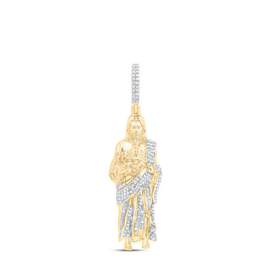 10kt Yellow Gold 5/8 Cttw Diamond Jesus Mens Charm