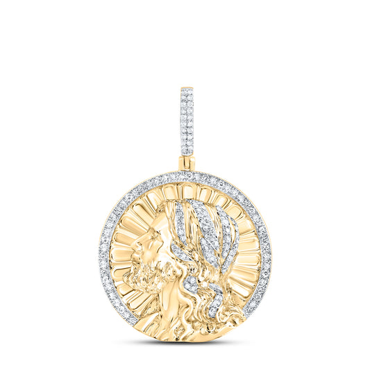10kt Yellow Gold 1/2 Cttw Diamond Jesus Mens Charm
