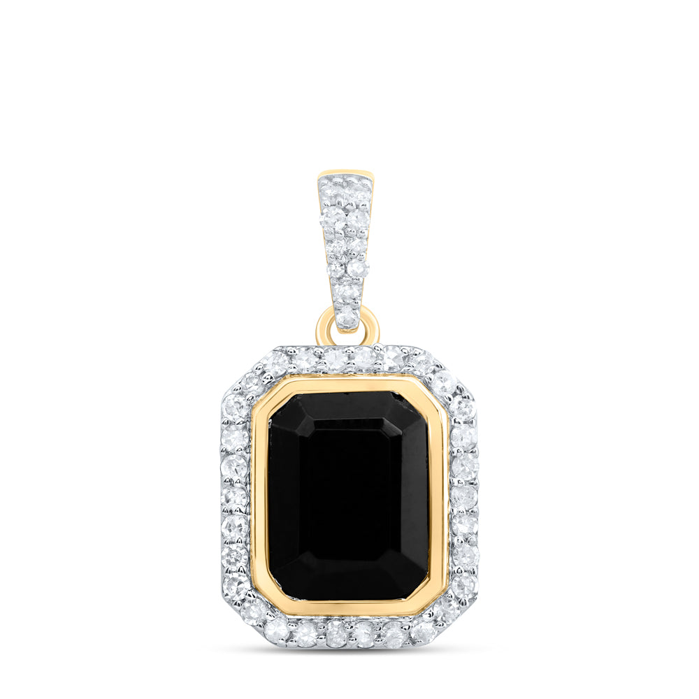 10kt Yellow Gold 1/4 Cttw Diamond 9x7 Mm Emerald Onyx Black Pendant