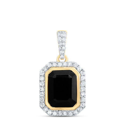 10kt Yellow Gold 1/4 Cttw Diamond 9x7 Mm Emerald Onyx Black Pendant
