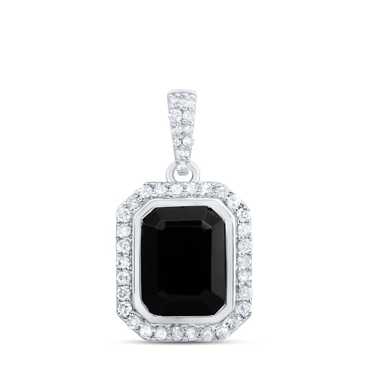 10kt White Gold 1/4 Cttw Diamond 9x7 Mm Emerald Onyx Black Pendant