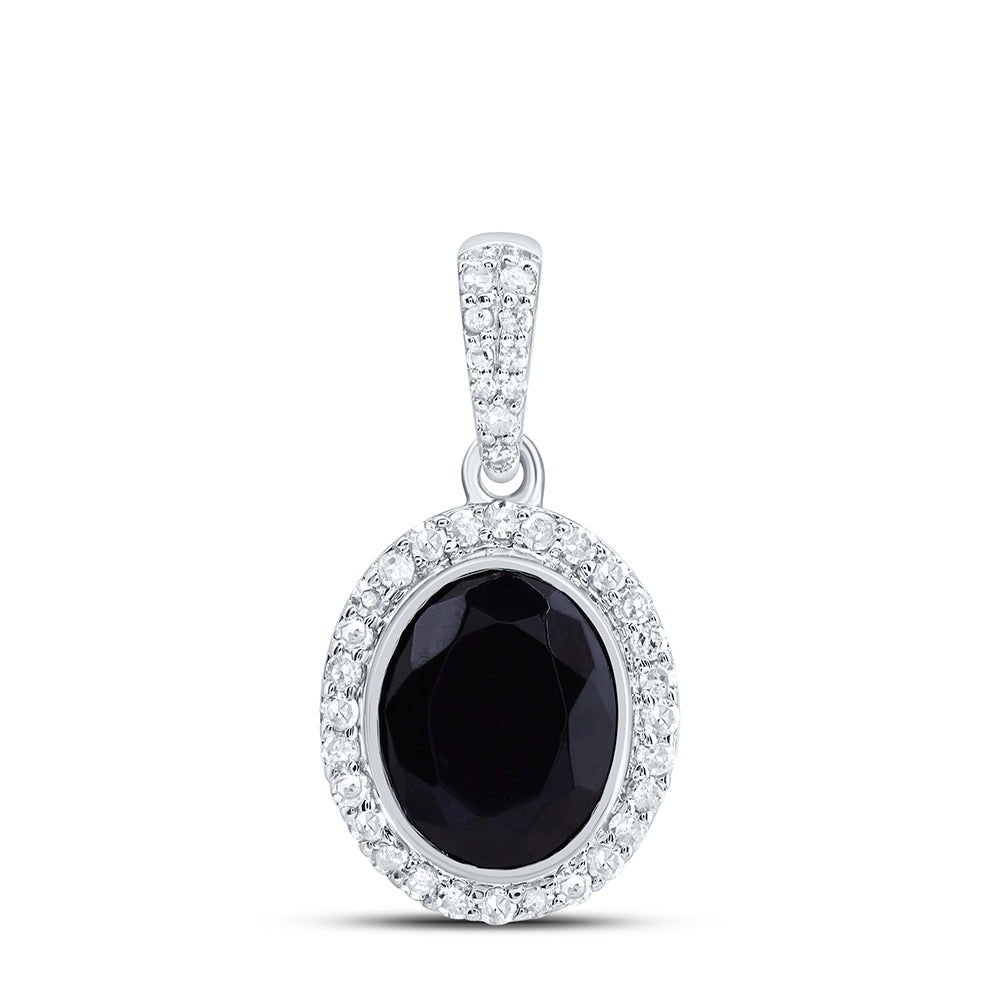 10K White Gold 1/4Ctw Natural Diamond P1 9X7Mm Oval Onyx Black Pendant