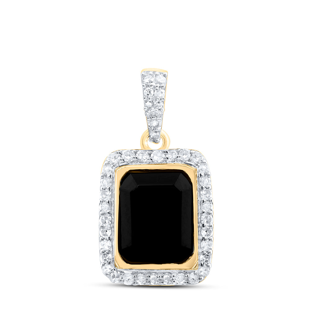 10kt Yellow Gold 1/4 Cttw Diamond 9x7 Mm Emerald Onyx Black Pendant