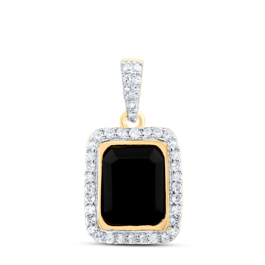 10kt Yellow Gold 1/4 Cttw Diamond 9x7 Mm Emerald Onyx Black Pendant