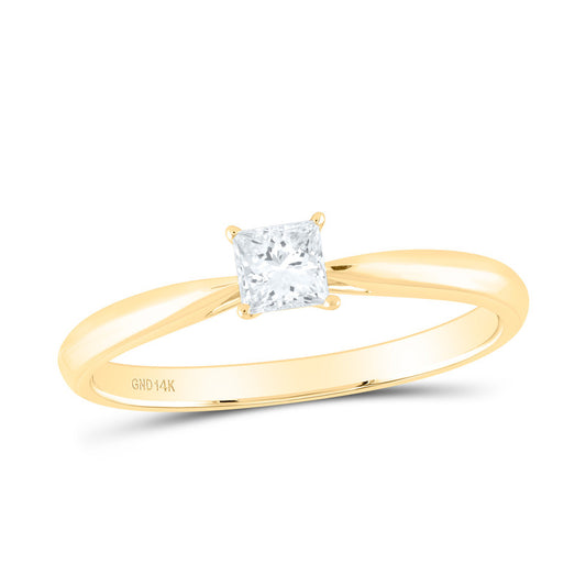 14K Yellow Gold 1/4 Ct Natural Diamond I1-IJ Princess Solitaire Ring, Womens Size: 5-9