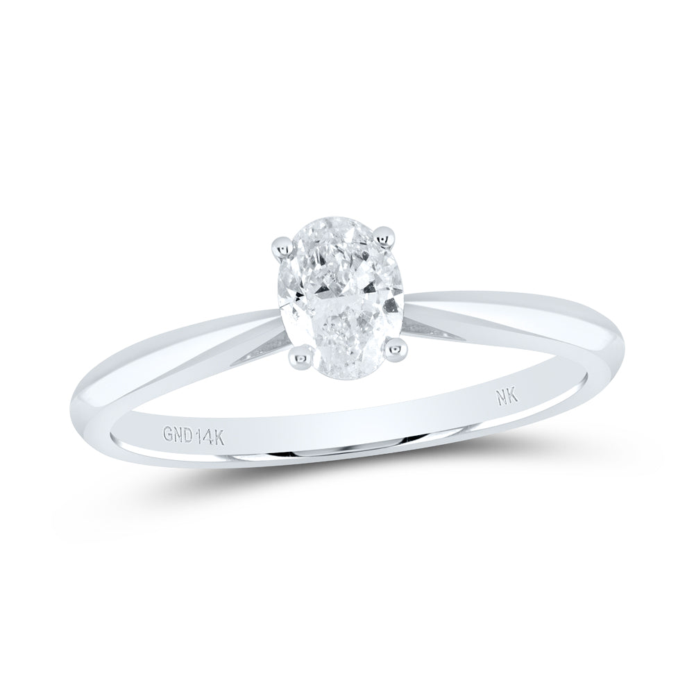 14kt White Gold 1/4 Cttw Diamond I1 Ij Oval Solitaire Wedding Engagement Anniversary Ring, Women Size: 5-9