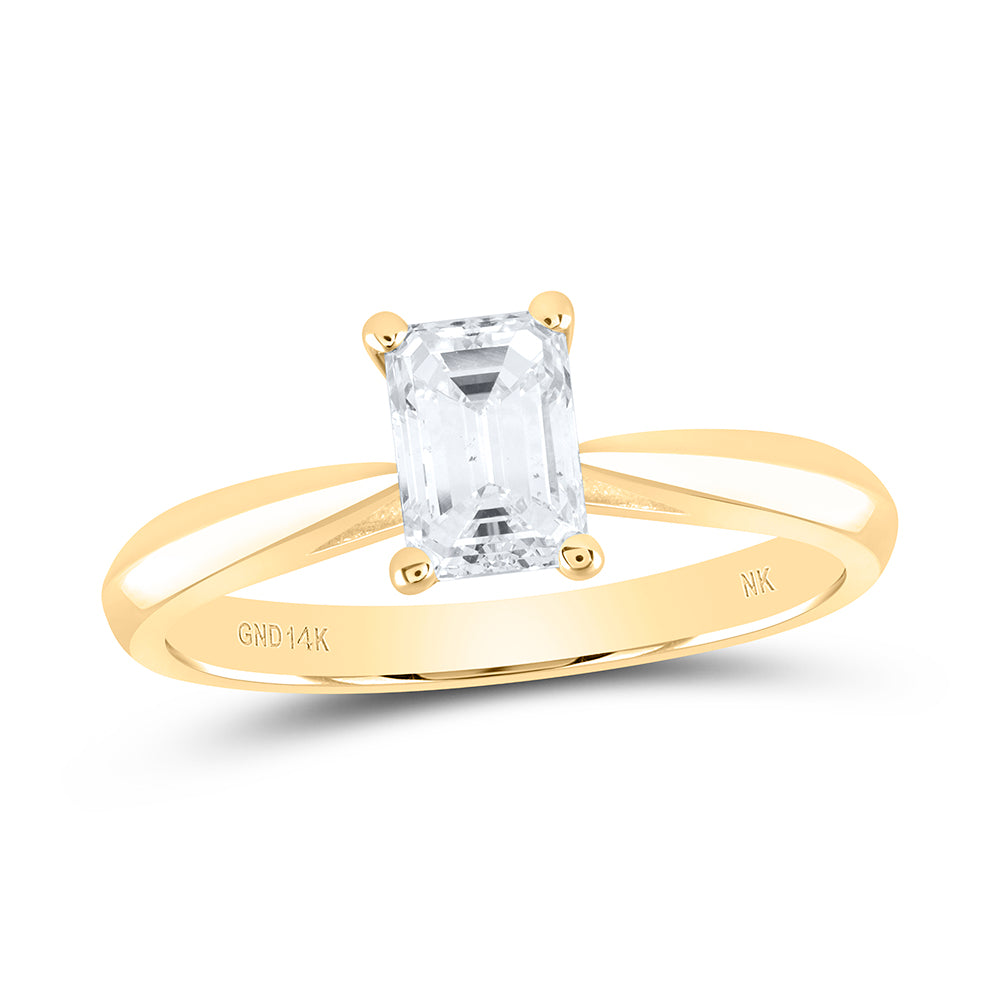 14kt Yellow Gold 3/4 Cttw Diamond SI IJ Emerlad Solitaire Wedding Engagement Anniversary Ring, Women Size: 5-9