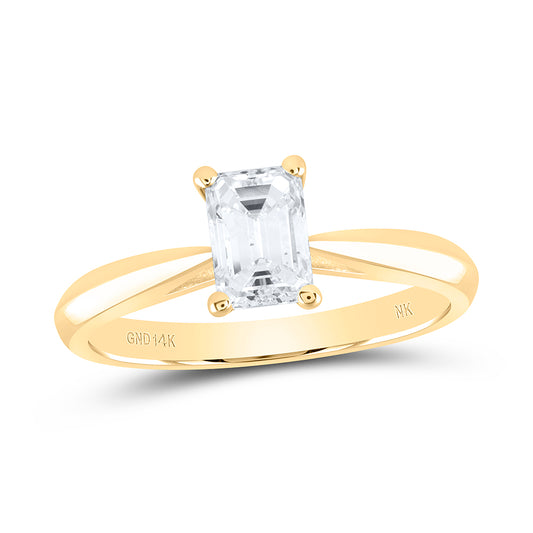 14kt Yellow Gold 3/4 Cttw Diamond SI IJ Emerlad Solitaire Wedding Engagement Anniversary Ring, Women Size: 5-9