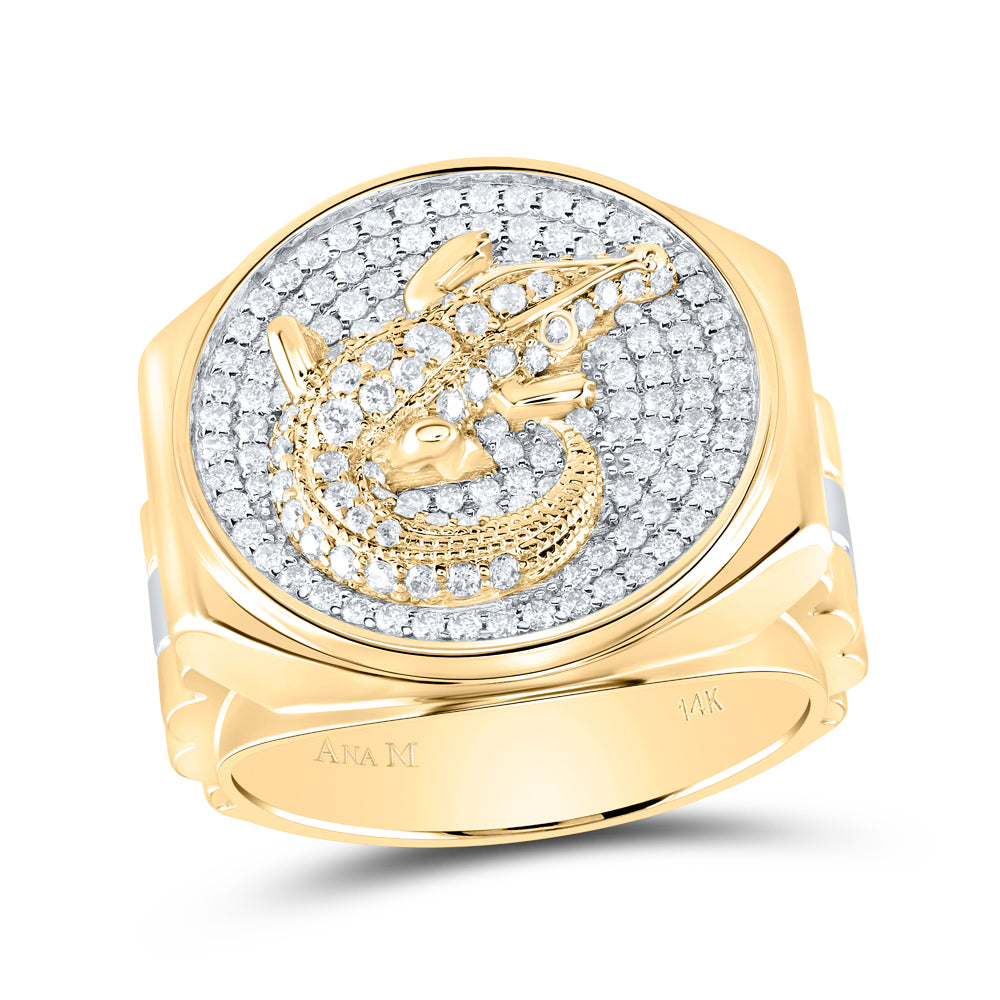14kt Yellow Gold 1 Cttw Diamond Am Crocodile Mens Ring, Men Size: 8-12
