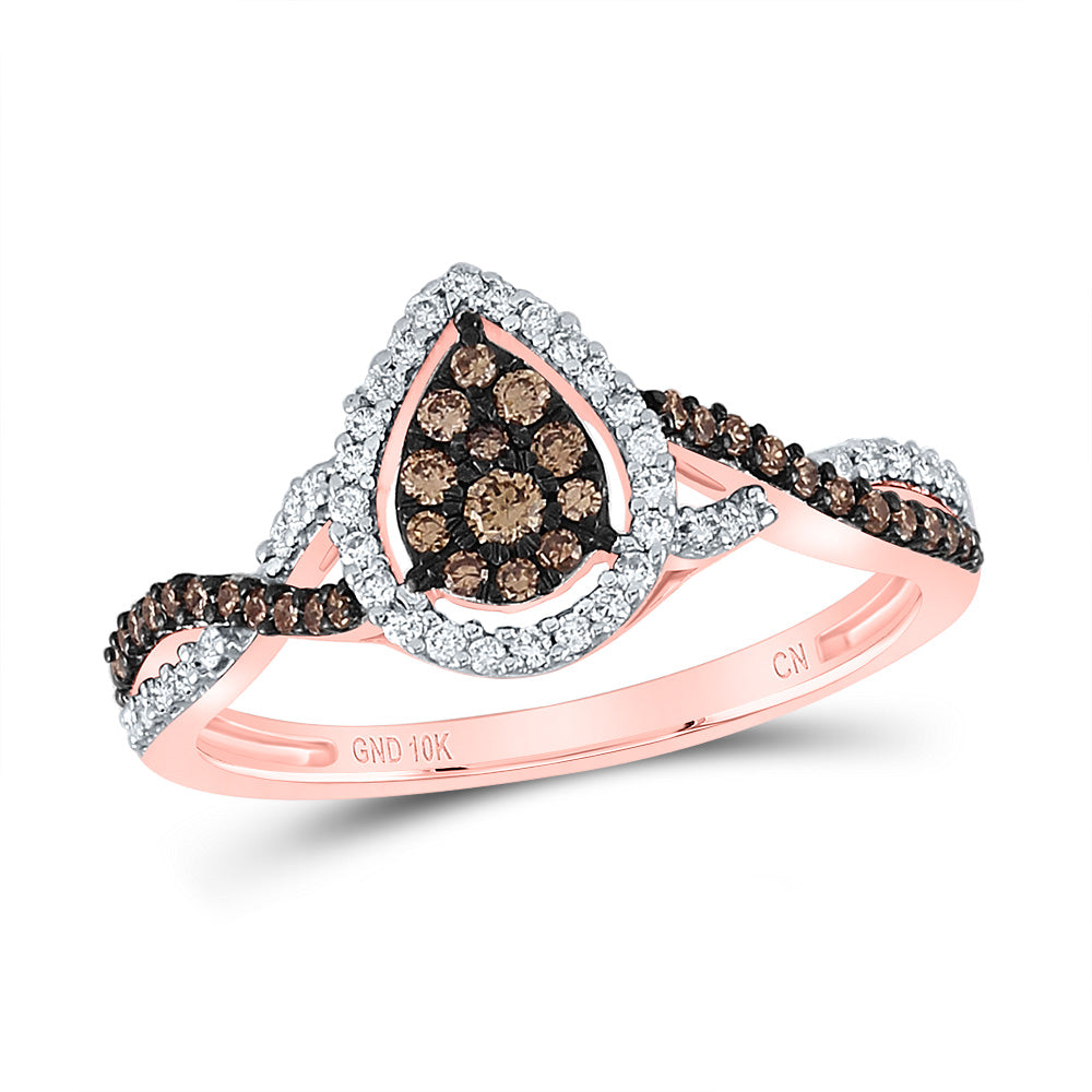 10kt Rose Gold 1/3 Cttw Diamond Cognac Natural Brown Wedding Engagement Anniversary Ring, Women Size: 5-9