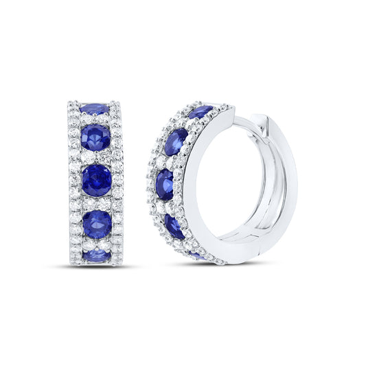 14kt White Gold 3/4 Cttw Diamond Ana M 2 3/8 Cttw Round bs, Fashion Natural Gem Hoop Earring