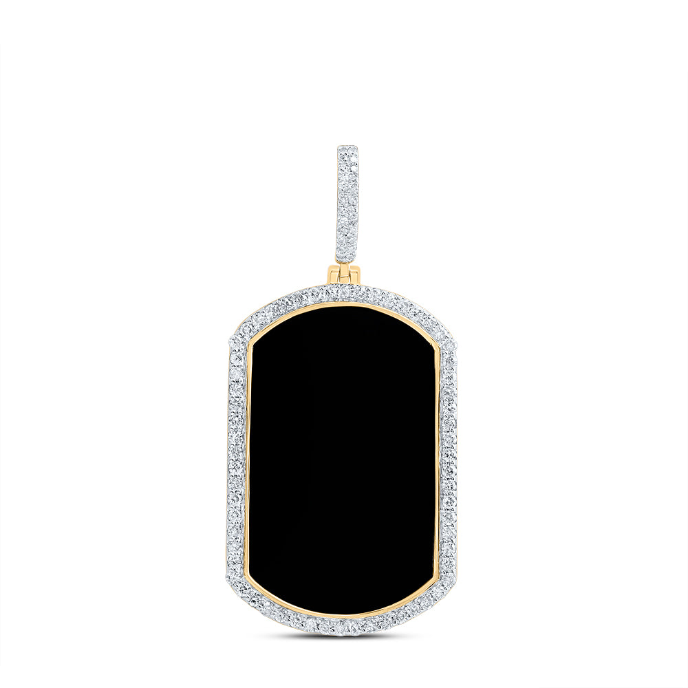 10kt Yellow Gold 3/4 Cttw Diamond Rectangle Onyx-black Dog Tag Men's Charm