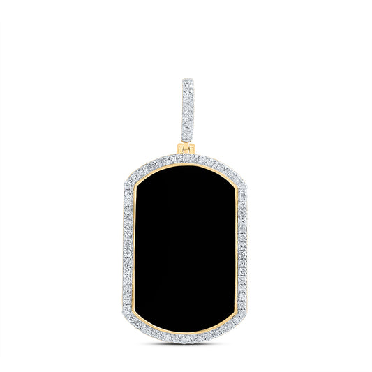 10kt Yellow Gold 3/4 Cttw Diamond Rectangle Onyx-black Dog Tag Men's Charm