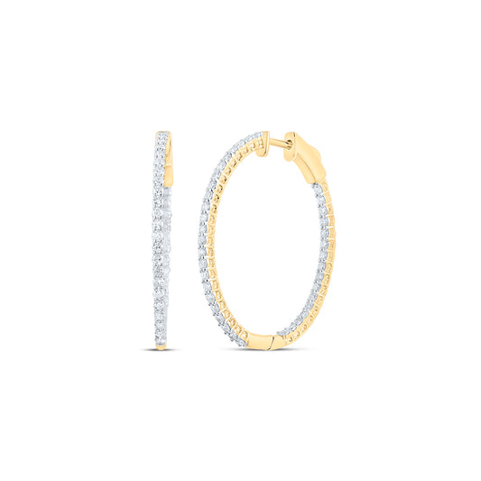 10kt Yellow Gold 1 1/2 Cttw Diamond Fashion Oval Hoops Earring
