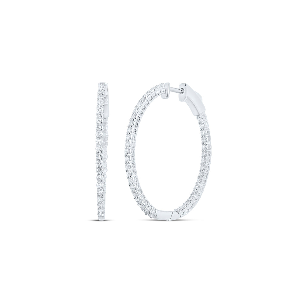 10kt White Gold 1 1/2 Cttw Diamond Fashion Oval Hoops Earring