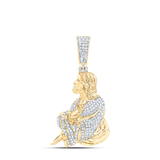 10kt Yellow Gold 3/4 Cttw Diamond Jesus Mens Charm