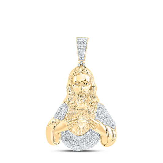 10kt Yellow Gold 1 Cttw Diamond Jesus Mens Charm